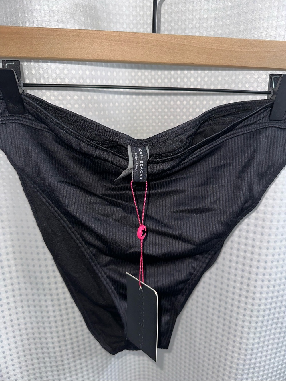 NWT South Beach Essentials High Cut Black Ribbed High-Cut Bikini Bottom